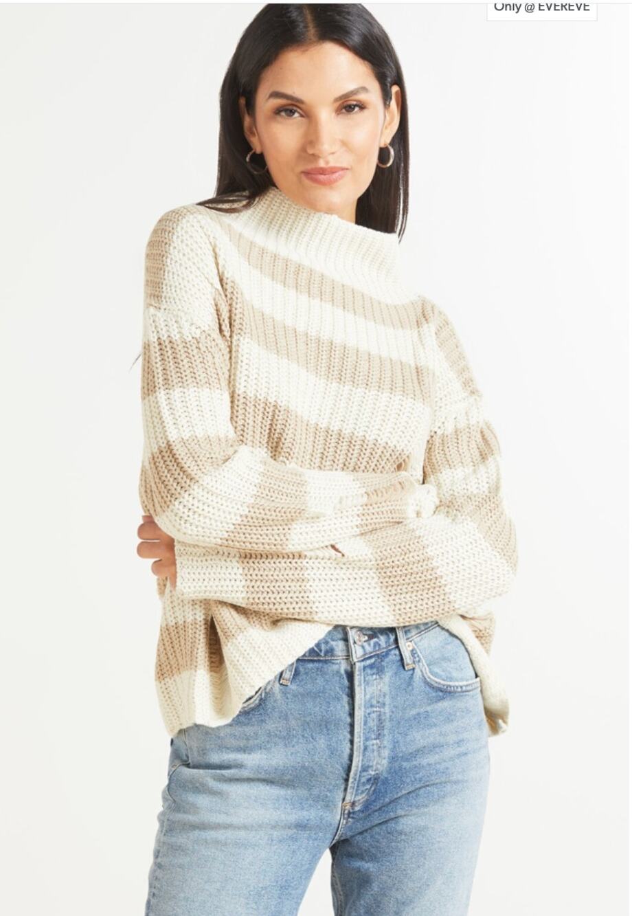 EVEREVE Roan & Ryan Kaylin Stripe Distressed Mock Neck Pullover Sweater // XS